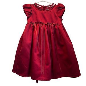 Jenny Annie Dots 3T red satin ribbon dress Valentine’s Christmas dress